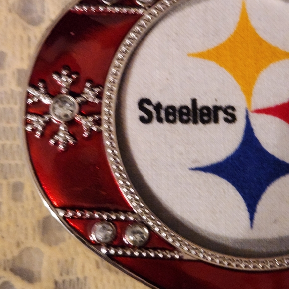 Steelers Red Ornament Frame Photo Metal Christmas Ball Bling Silver Snowflakes - Picture 2 of 5